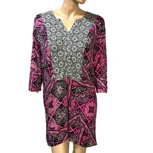 Roaman's Womens Knit Tunic Top Size 12 Mixed  Print Pullover 3/4 Sleeve NWT